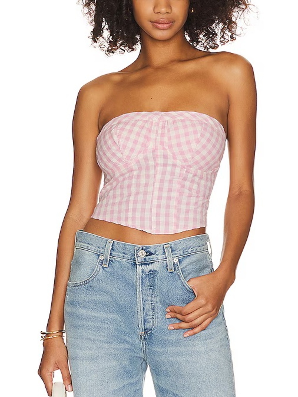 Free People Leilani Cotton Tube Top in Pink Gingham